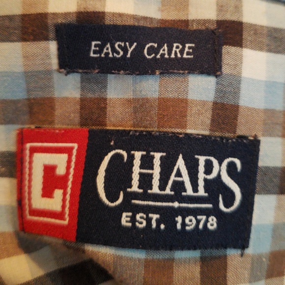 Chaps blue plaid button down long sleeve top - Picture 3 of 4